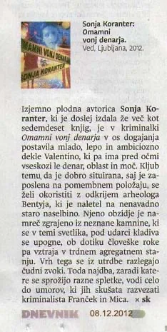 Izsek iz Dnevnika, 8. 12. 2012, o kriminalki Omamni vonj denarja
